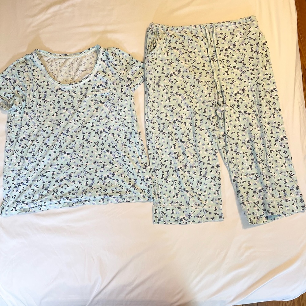 Carole Hochman Capri Blue Pajama Set with Floral Print